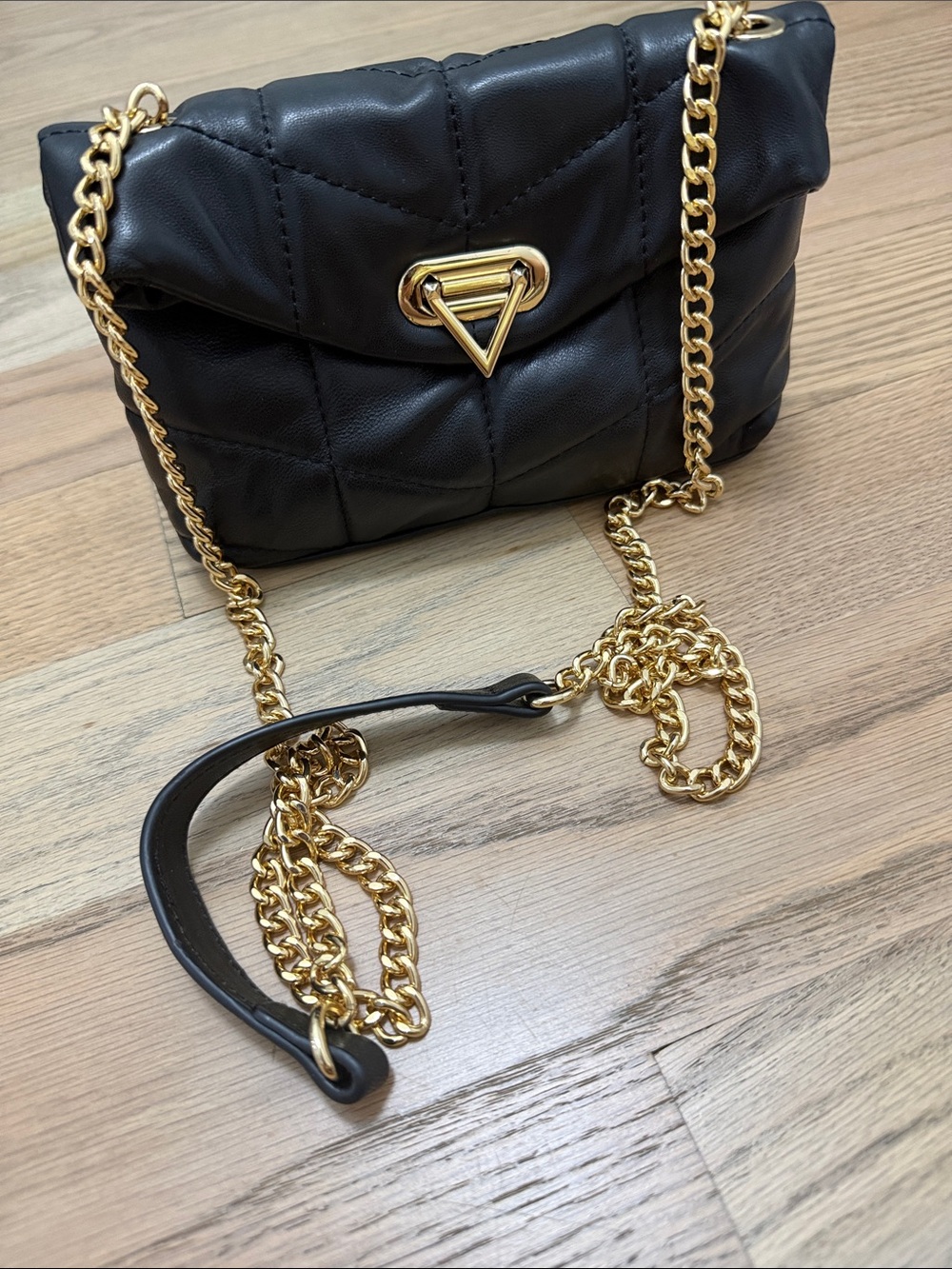 Sondra Roberts Black Quilted Crossbody with Gold Chain